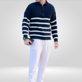 Mand's Striped Halve Zip Sweater – Timeless Stijl and Elegant Comfort