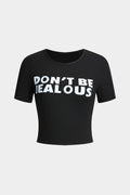 Braelyn | Black Short Sleeves Cropped T-Shirt with "wees Niet Jalours"-Print