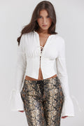 Annalena | Trendy White Long-Sleeve Corset Top with Lace-Up Detail
